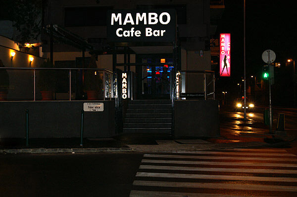 Entrance to Mambo Cafe strip club in Budapest